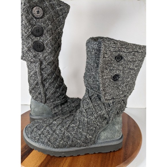 UGG Australia Lattice womens boots Size 7 Tall Knit Gray SN 3066 Winter Shoes - Picture 5 of 11